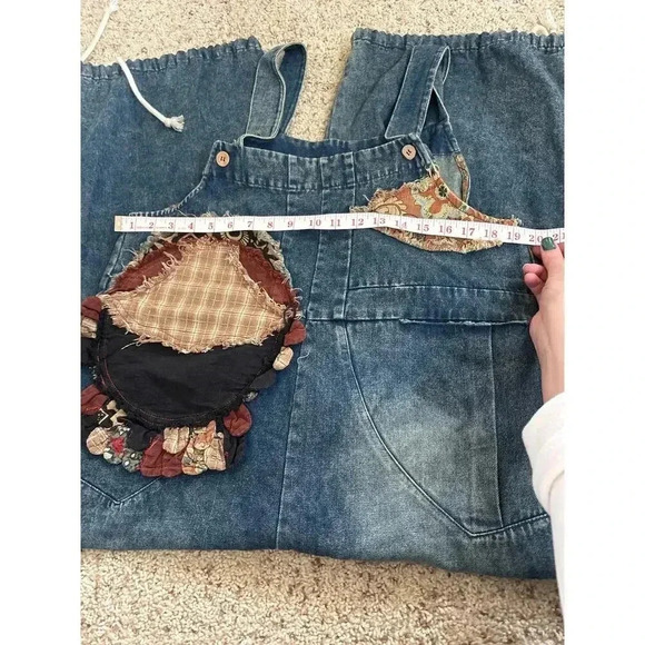Blue Velvet Boutique Patchwork Oversized Overalls Women's Size S READ - Picture 2 of 11